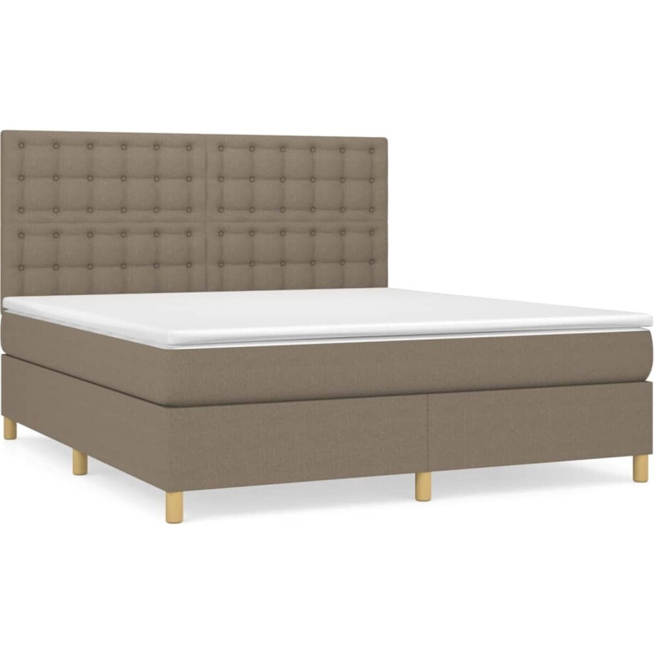 vidaXL - Boxspring - met - matras - stof - taupe - 160x200 - cm afbeelding 1