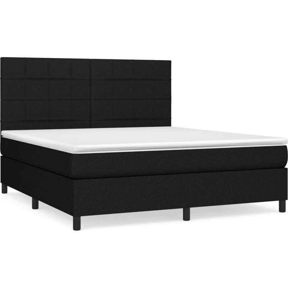 vidaXL - Boxspring - met - matras - stof - zwart - 160x200 - cm vidaXL - Boxspring - met - matras - stof - zwart - 160x200 - cm afbeelding 1