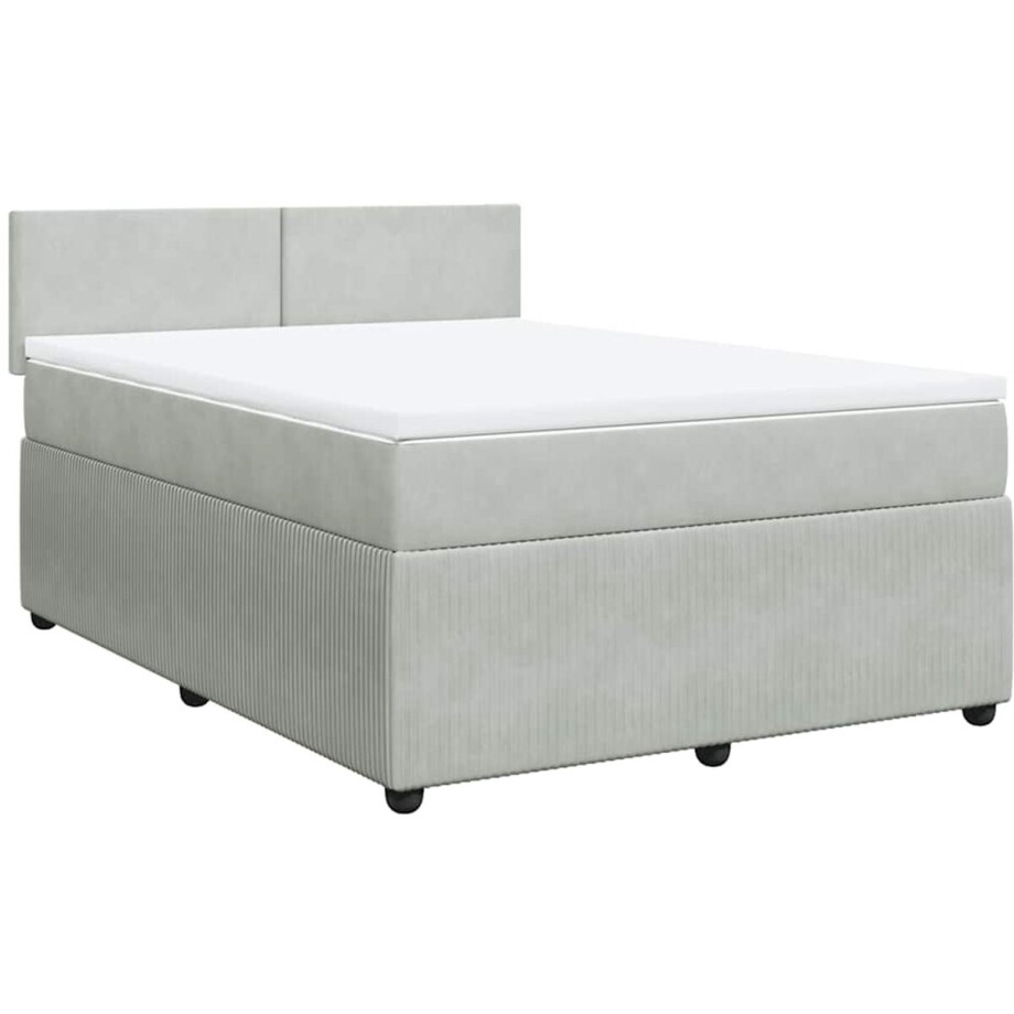 vidaXL - Boxspring - met - matras - fluweel - lichtgrijs - 140x200 - cm afbeelding 1