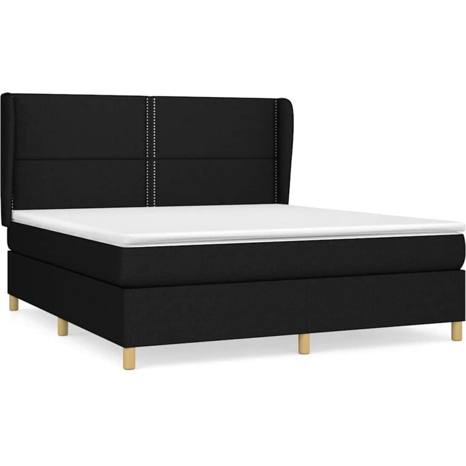 vidaXL - Boxspring - met - matras - stof - zwart - 160x200 - cm afbeelding 1