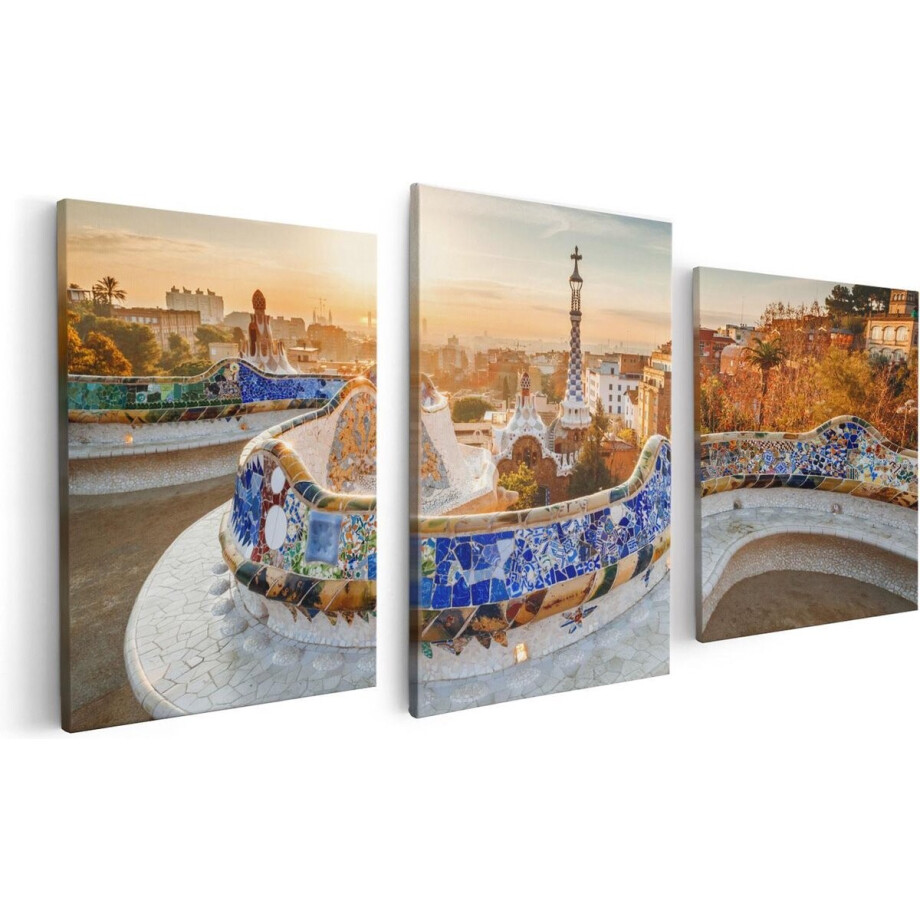 Artaza Canvas Schilderij Drieluik Park Güell in Barcelona - 120x60 - Foto Op Canvas - Canvas Print afbeelding 1