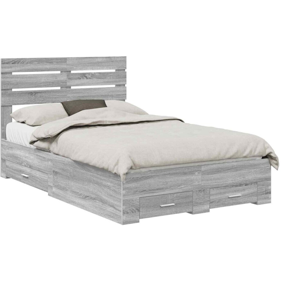 vidaXL - Bedframe - met - hoofdeinde - Grijs - Sonoma - 135 - x - 190 - cm - Bewerkt - hout vidaXL - Bedframe - met - hoofdeinde - Grijs - Sonoma - 135 - x - 190 - cm - Bewerkt - hout afbeelding 1