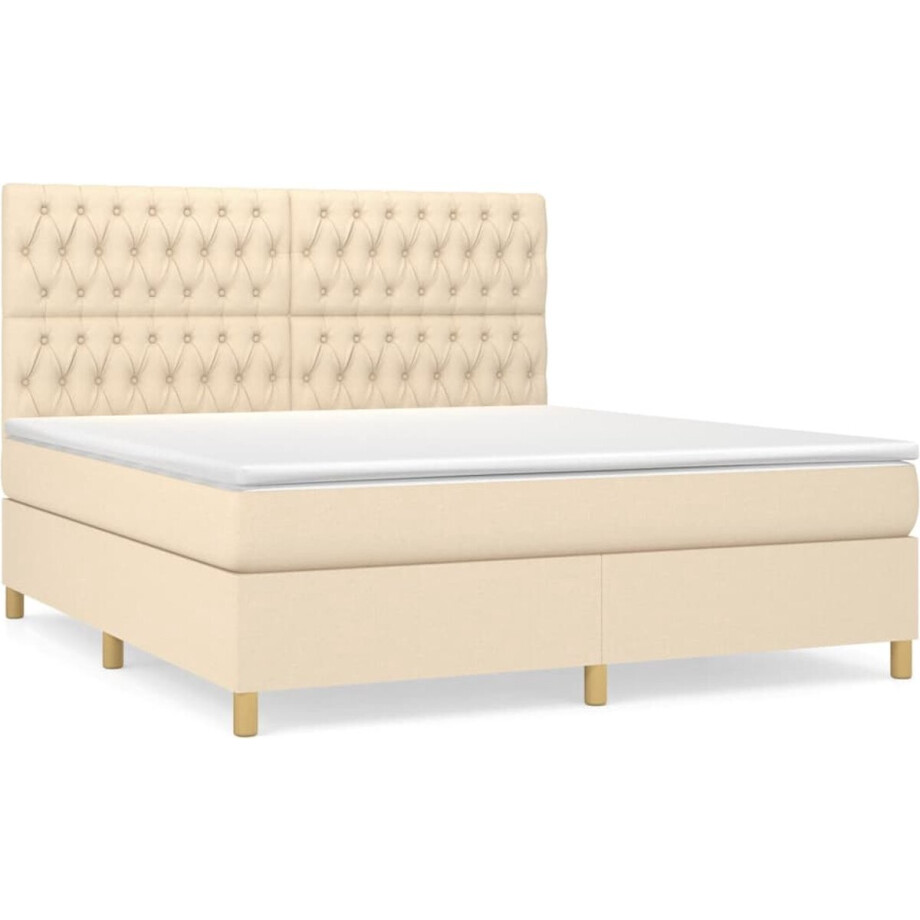 vidaXL - Boxspring - met - matras - stof - crèmekleurig - 180x200 - cm vidaXL - Boxspring - met - matras - stof - crèmekleurig - 180x200 - cm afbeelding 1