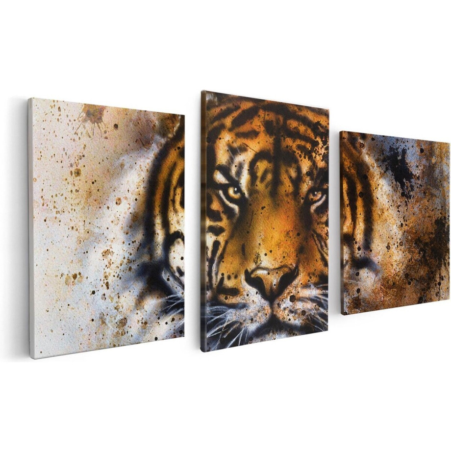 Artaza Canvas Schilderij Drieluik Geschilderde Tijger - Abstract - 120x60 - Foto Op Canvas - Canvas Print afbeelding 1
