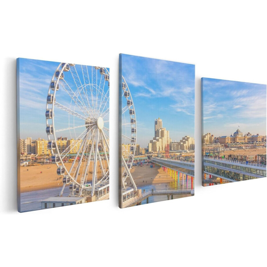 Artaza Canvas Schilderij Drieluik Scheveningen Pier met de Ferris Wheel - Reuzenrad - 120x60 - Foto Op Canvas - Canvas Print afbeelding 1
