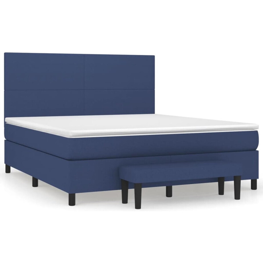 vidaXL - Boxspring - met - matras - stof - blauw - 160x200 - cm afbeelding 1