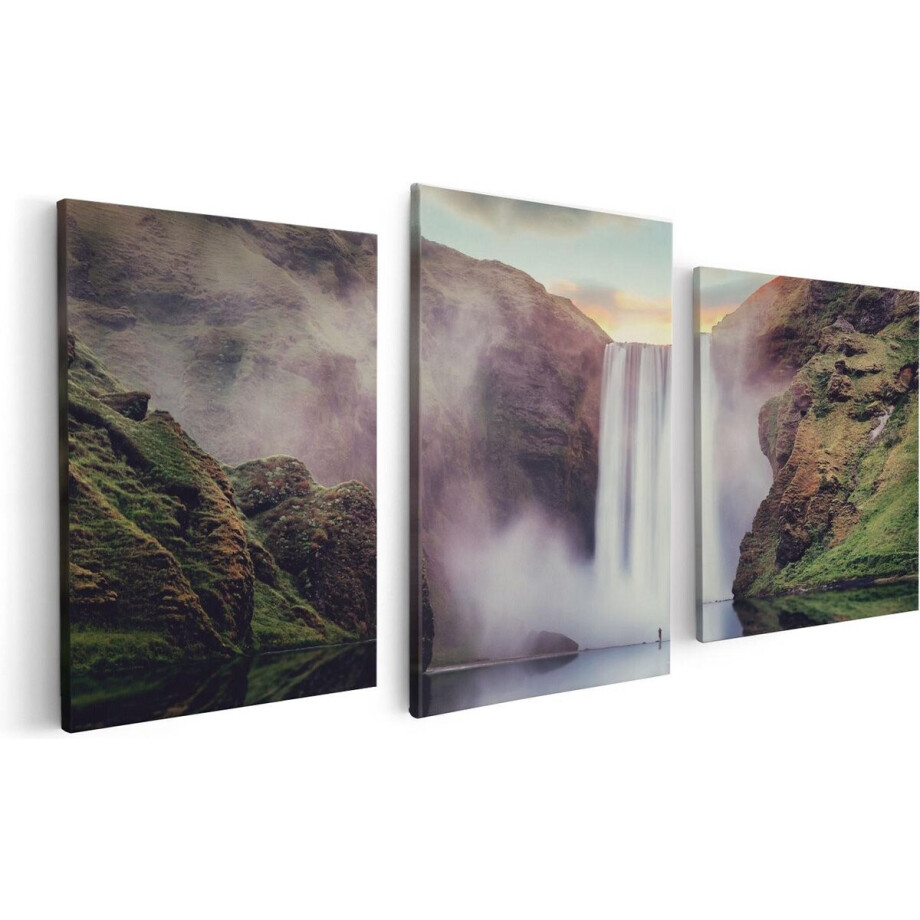 Artaza Canvas Schilderij Drieluik Waterval Met Een Weerspiegeling In Het Water - 120x60 - Foto Op Canvas - Canvas Print afbeelding 1