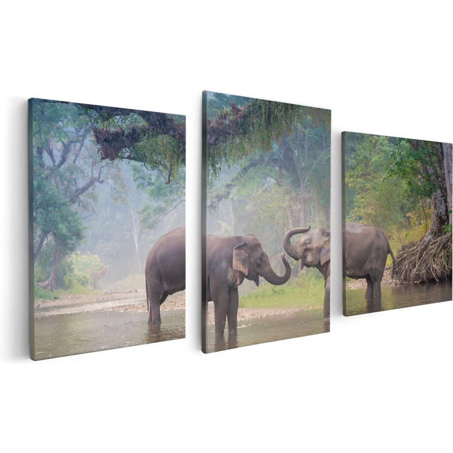 Artaza Canvas Schilderij Drieluik Twee Olifanten In Het Water - 120x60 - Foto Op Canvas - Canvas Print Artaza Canvas Schilderij Drieluik Twee Olifanten In Het Water - 120x60 - Foto Op Canvas - Canvas Print afbeelding 1