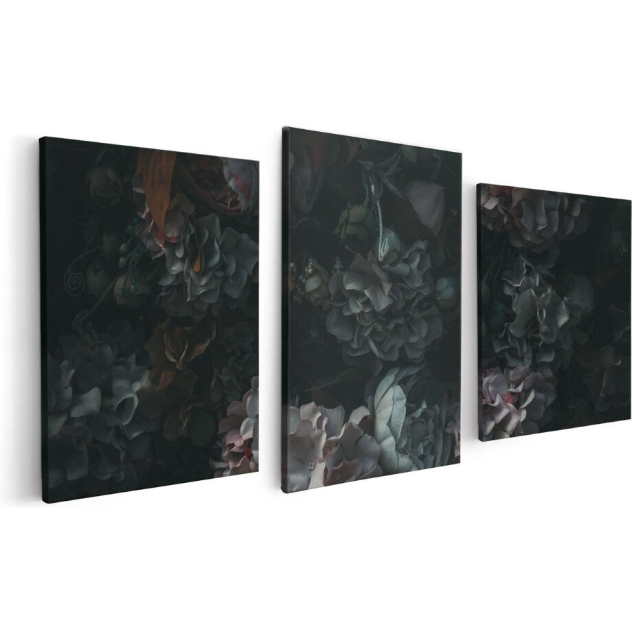 Artaza Canvas Schilderij Drieluik Bloemen In Het Donker - Duisternis - 120x60 - Foto Op Canvas - Canvas Print Artaza Canvas Schilderij Drieluik Bloemen In Het Donker - Duisternis - 120x60 - Foto Op Canvas - Canvas Print afbeelding 1