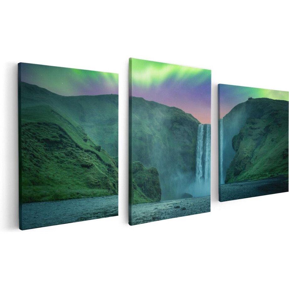 Artaza Canvas Schilderij Drieluik Waterval Met Het Groene Noorderlicht - 120x60 - Foto Op Canvas - Canvas Print Artaza Canvas Schilderij Drieluik Waterval Met Het Groene Noorderlicht - 120x60 - Foto Op Canvas - Canvas Print afbeelding 1