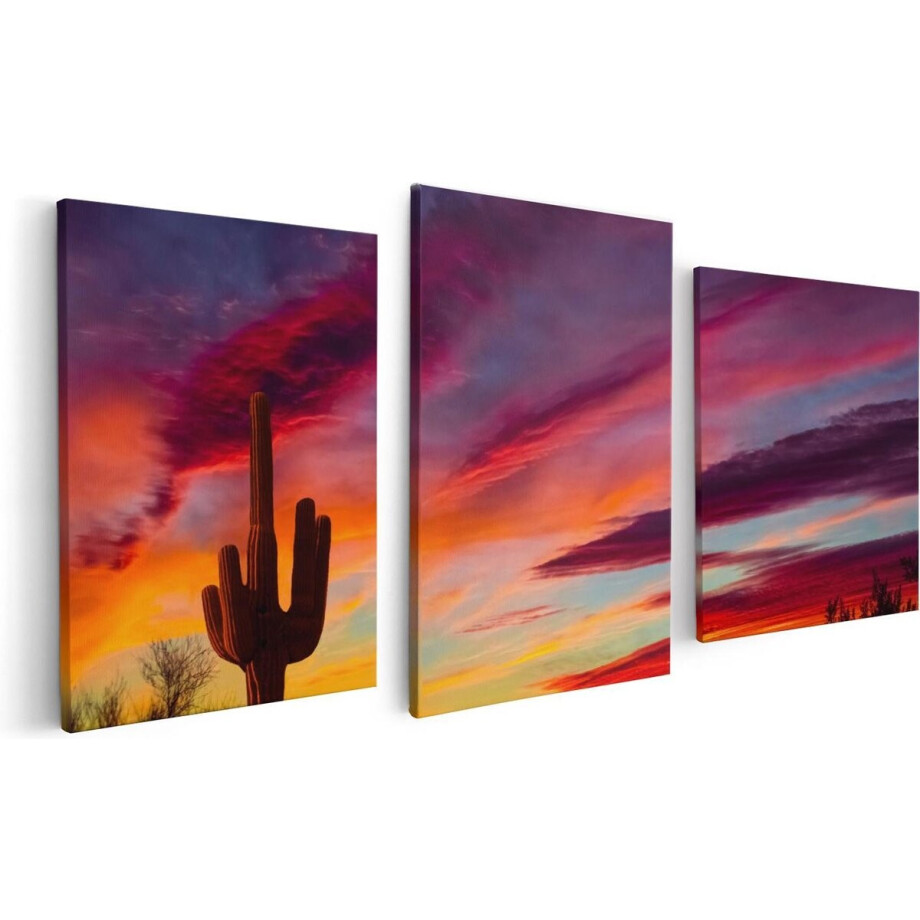 Artaza Canvas Schilderij Drieluik Cactus bij Oranje Zonsondergang - 120x60 - Foto Op Canvas - Canvas Print Artaza Canvas Schilderij Drieluik Cactus bij Oranje Zonsondergang - 120x60 - Foto Op Canvas - Canvas Print afbeelding 1