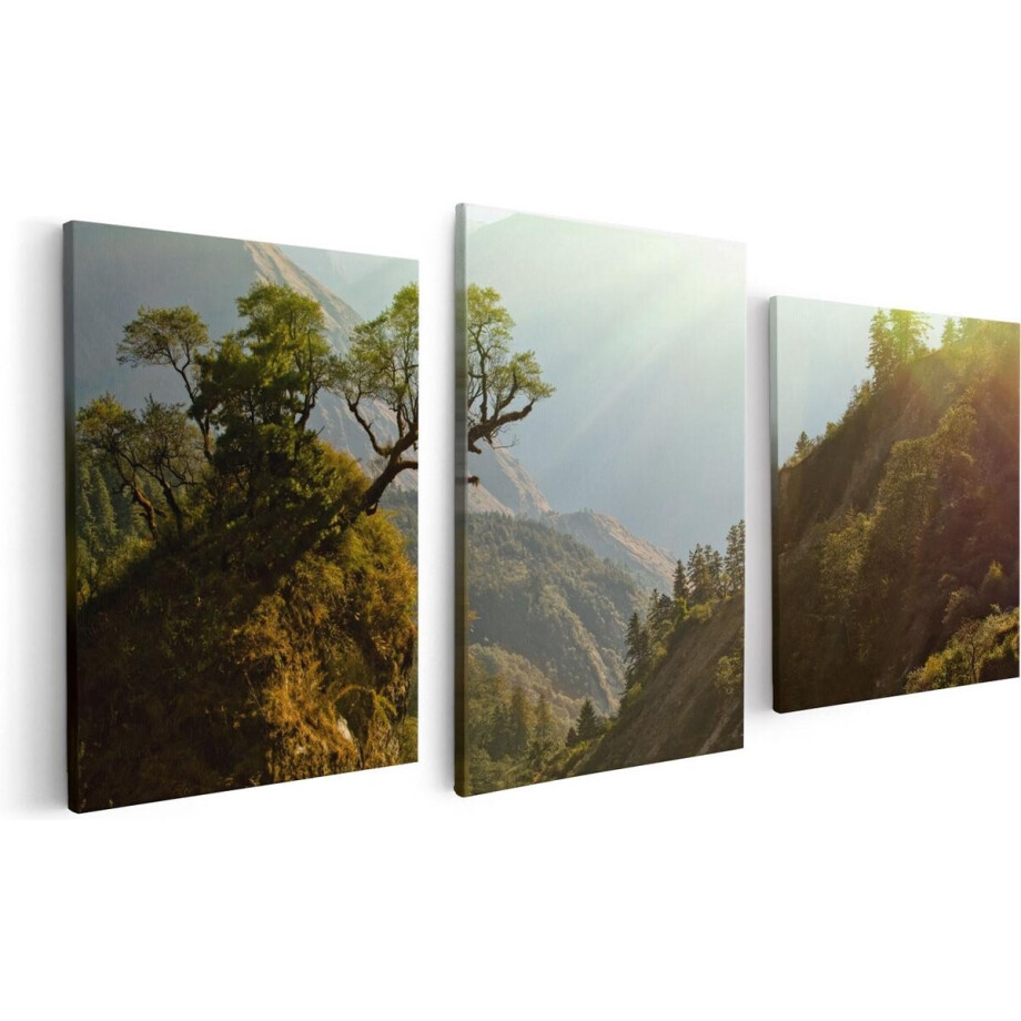 Artaza Canvas Schilderij Drieluik Bos In De Bergen Met Zonneschijn - Kleur - 120x60 - Foto Op Canvas - Canvas Print Artaza Canvas Schilderij Drieluik Bos In De Bergen Met Zonneschijn - Kleur - 120x60 - Foto Op Canvas - Canvas Print afbeelding 1