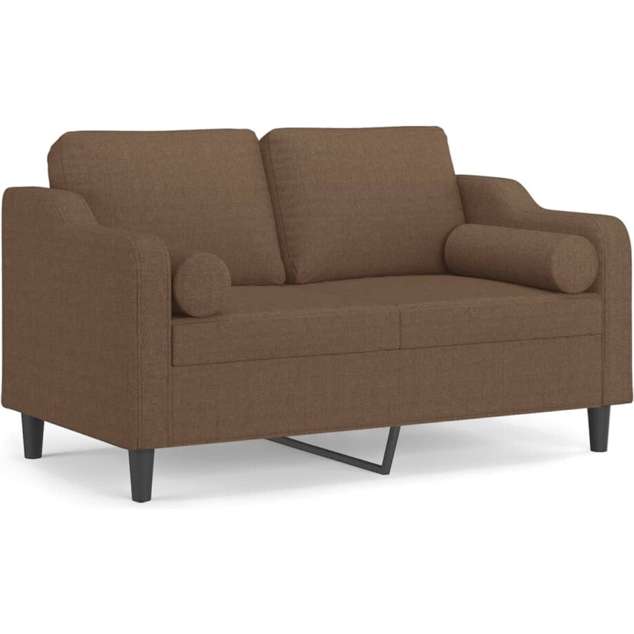 vidaXL - Tweezitsbank - met - sierkussens - 120 - cm - stof - bruin vidaXL - Tweezitsbank - met - sierkussens - 120 - cm - stof - bruin afbeelding 1