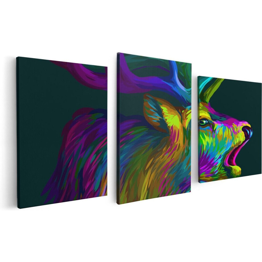Artaza Canvas Schilderij Drieluik Hertenkop - Hert - Abstract - Kleur - 120x60 - Foto Op Canvas - Canvas Print afbeelding 1