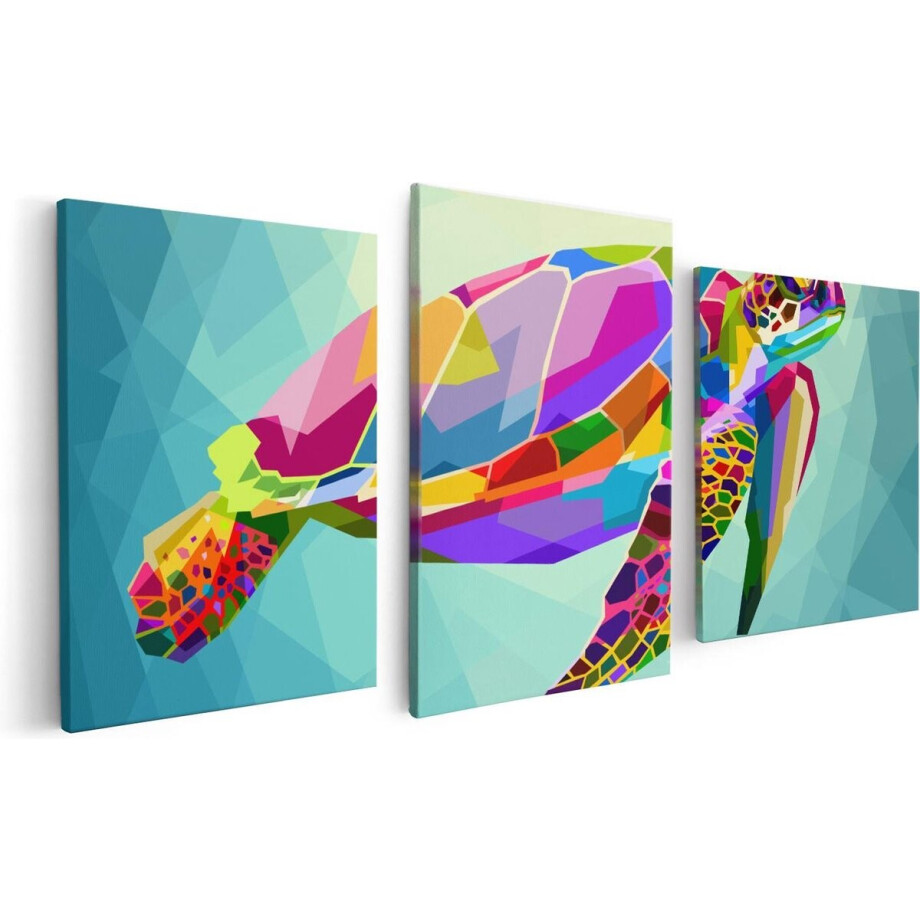 Artaza Canvas Schilderij Drieluik Kleurrijke Schildpad in het Water - 120x60 - Foto Op Canvas - Canvas Print afbeelding 1