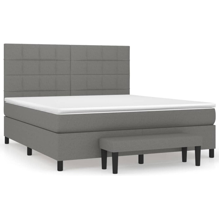 vidaXL - Boxspring - met - matras - stof - donkergrijs - 160x200 - cm afbeelding 1