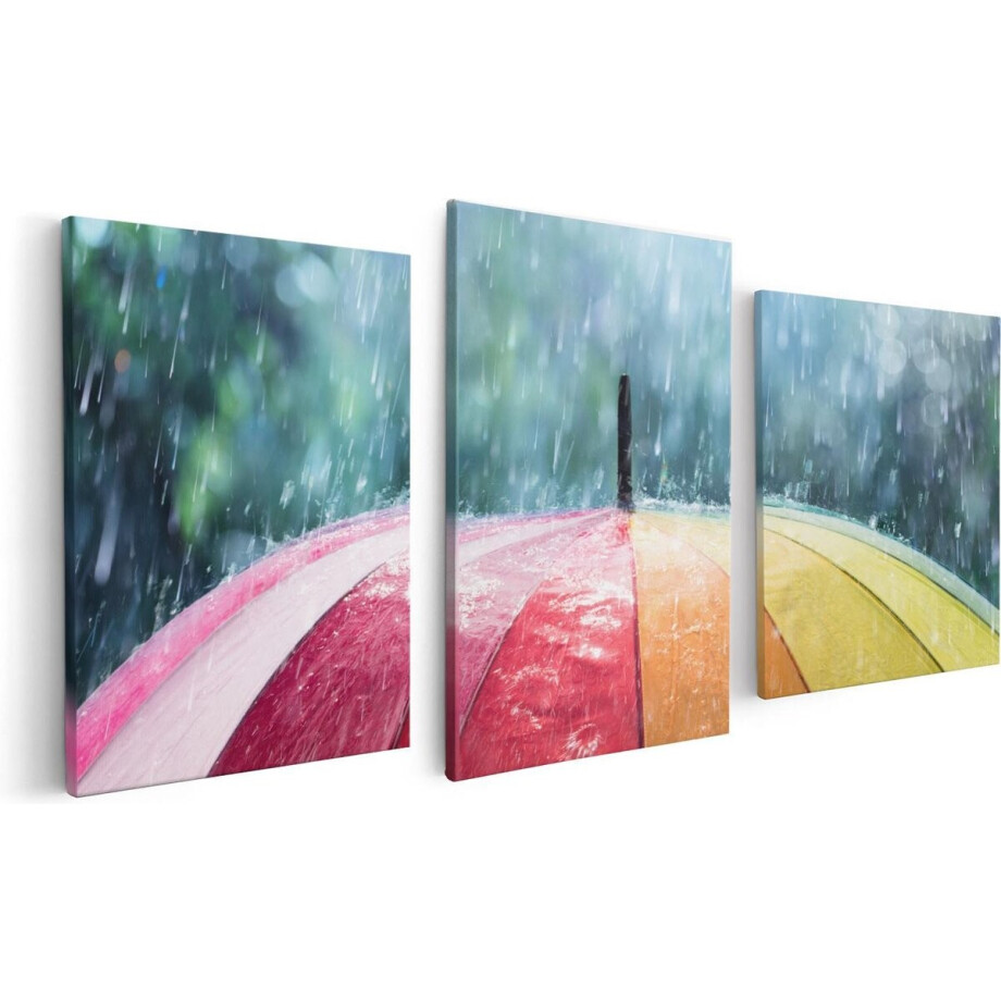Artaza Canvas Schilderij Drieluik Regenboog Paraplu met Regen - 120x60 - Foto Op Canvas - Canvas Print afbeelding 1