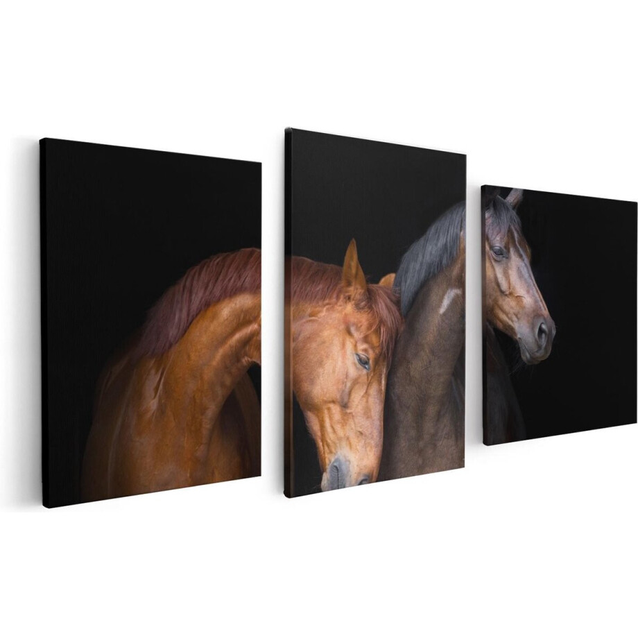 Artaza Canvas Schilderij Drieluik Twee Bruine Paarden Koppel - Liefde - 120x60 - Foto Op Canvas - Canvas Print afbeelding 1