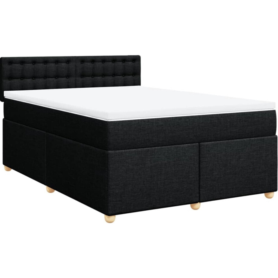 vidaXL - Boxspring - met - matras - stof - zwart - 140x190 - cm vidaXL - Boxspring - met - matras - stof - zwart - 140x190 - cm afbeelding 1