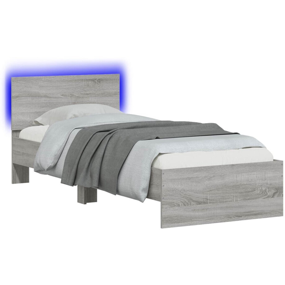 vidaXL - Bedframe - met - LED-stripverlichting - Grijs - Sonoma - Bewerkt - hout vidaXL - Bedframe - met - LED-stripverlichting - Grijs - Sonoma - Bewerkt - hout afbeelding 1