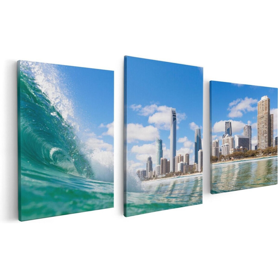 Artaza Canvas Schilderij Drieluik Golf aan de Gold Coast  - 120x60 - Foto Op Canvas - Canvas Print afbeelding 1