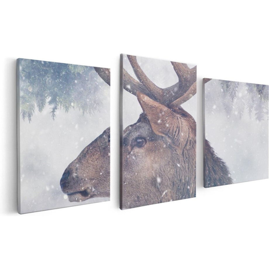Artaza Canvas Schilderij Drieluik Hertenkop - Hert Op Een Bomen Achtergrond - 120x60 - Foto Op Canvas - Canvas Print afbeelding 1