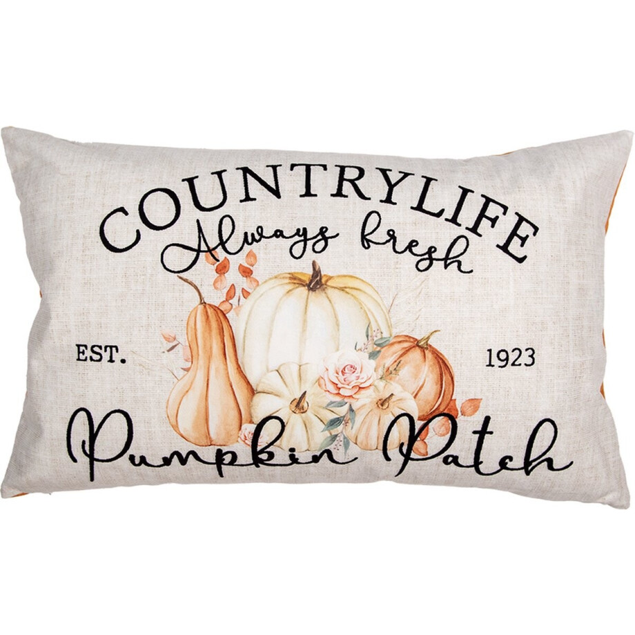 Clayre & Eef Kussenhoes Overig 30x50 cm Beige Polyester Pompoen Herfst decoratie afbeelding 1