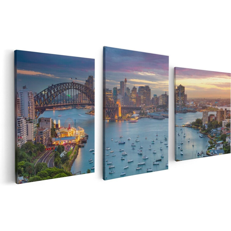 Artaza Canvas Schilderij Drieluik Sydney Harbour Bridge in de Avond - 120x60 - Foto Op Canvas - Canvas Print afbeelding 1