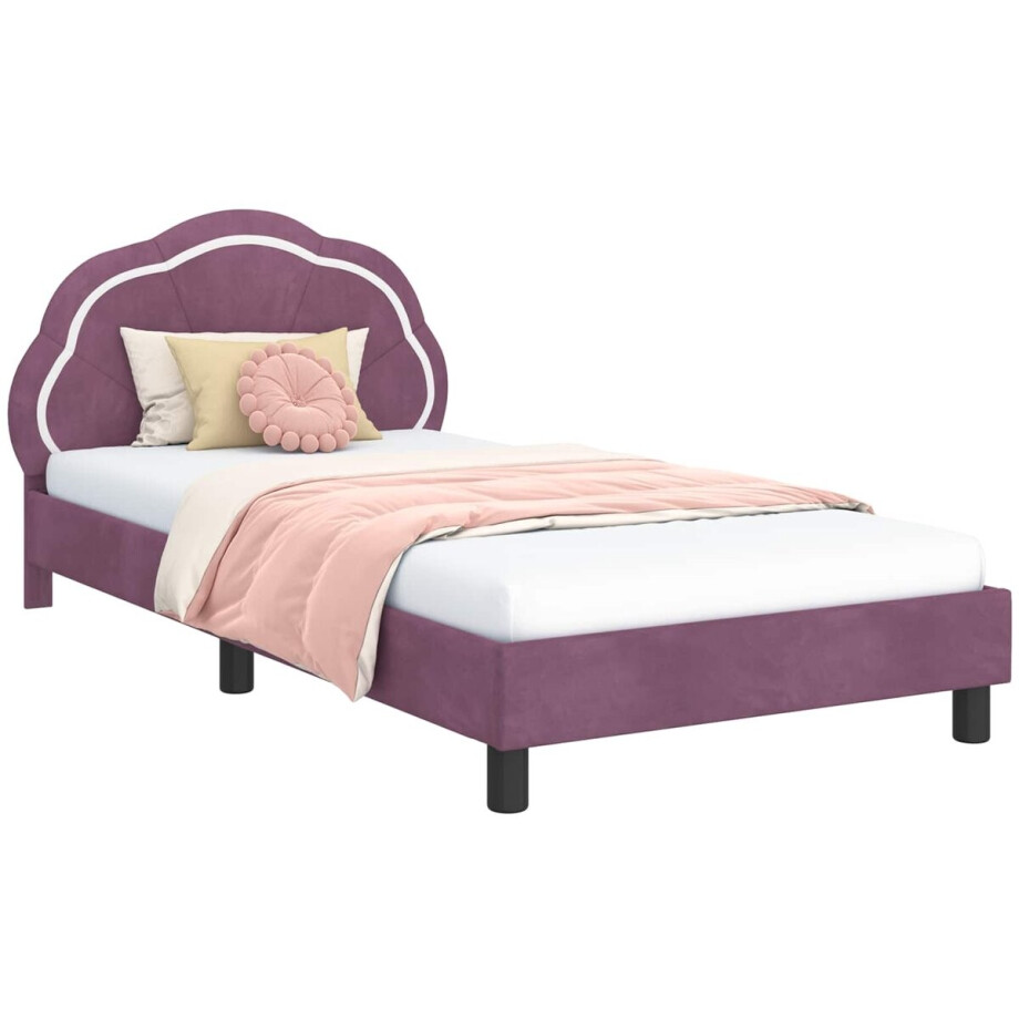 vidaXL - Kinderen - bedframe - met - hoofdboard - Paars - 80 - x - 200 - cm - Fluweel vidaXL - Kinderen - bedframe - met - hoofdboard - Paars - 80 - x - 200 - cm - Fluweel afbeelding 1