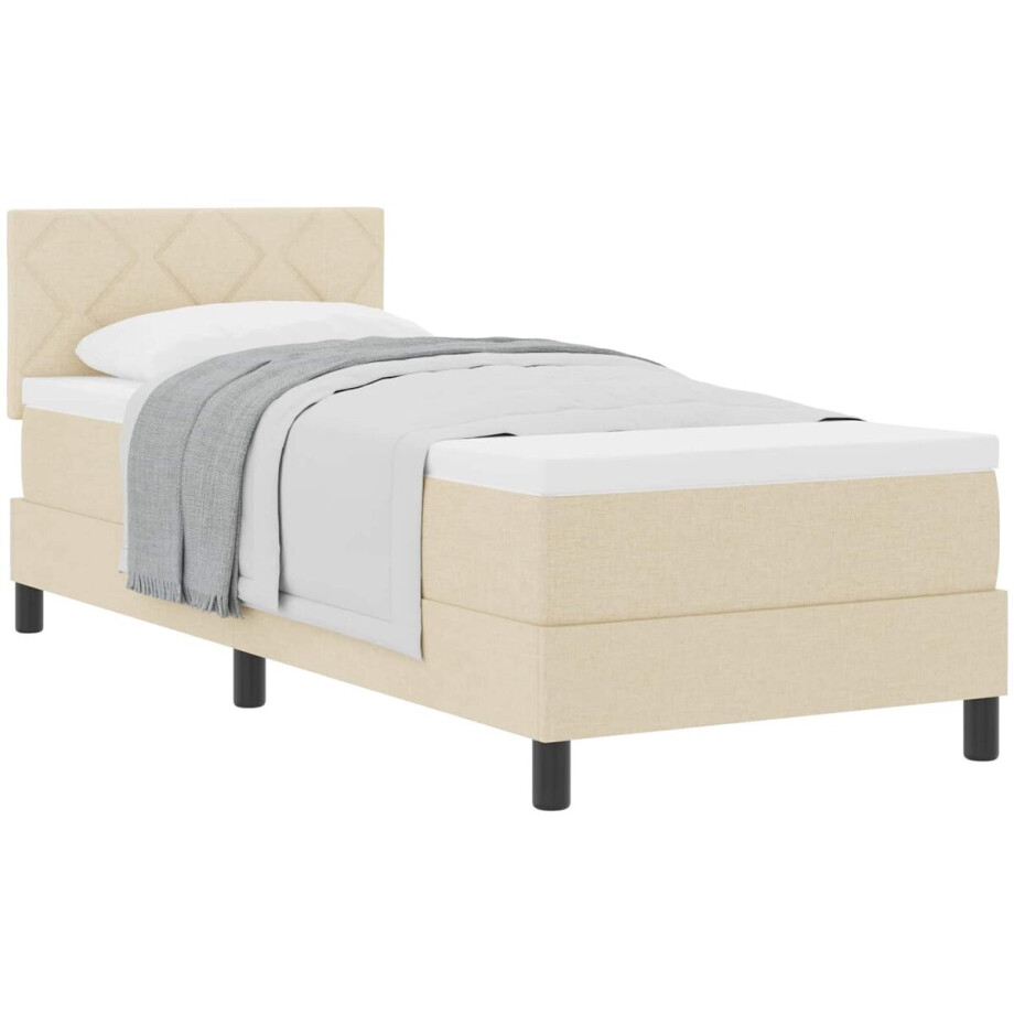 vidaXL - Boxspring - bed - met - hoofdeinde - Crème - 80 - x - 200 - cm - Stof afbeelding 1