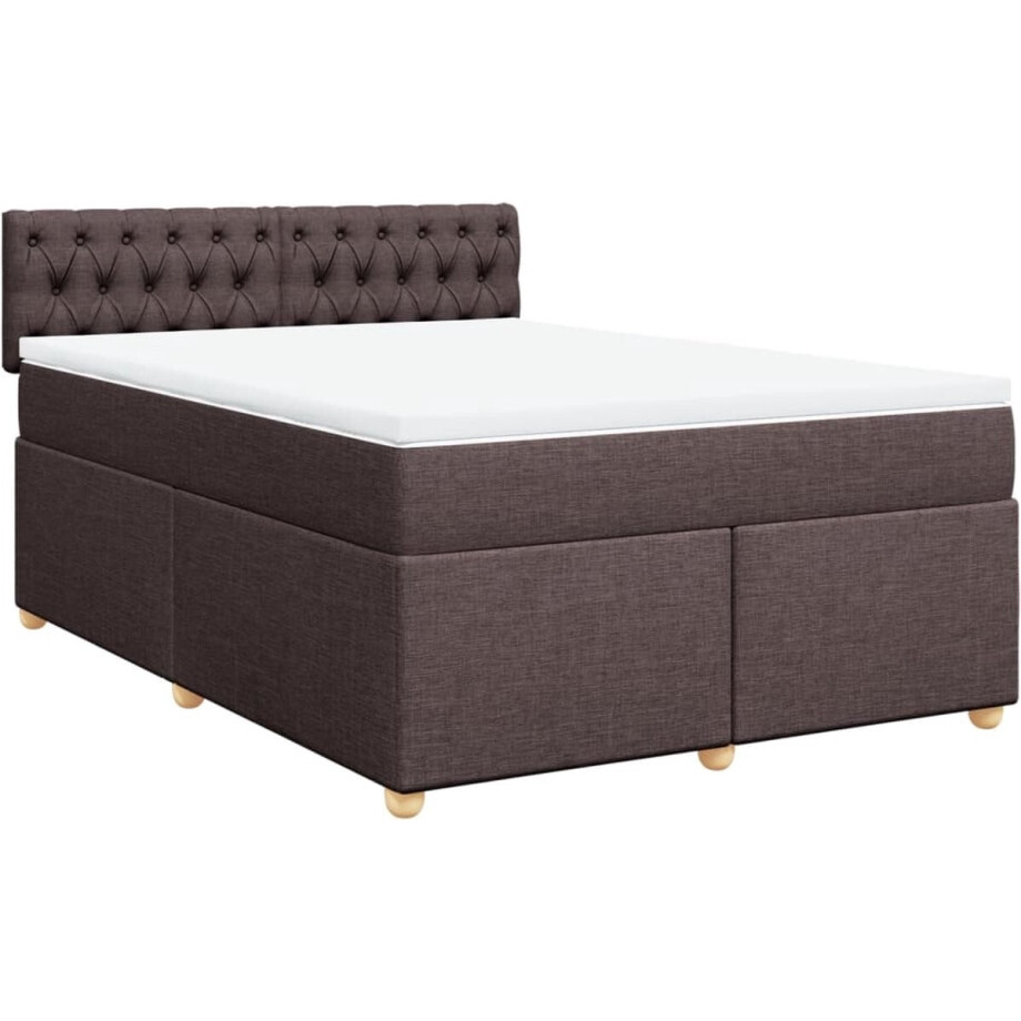 vidaXL - Boxspring - met - matras - stof - donkerbruin - 140x190 - cm vidaXL - Boxspring - met - matras - stof - donkerbruin - 140x190 - cm afbeelding 1