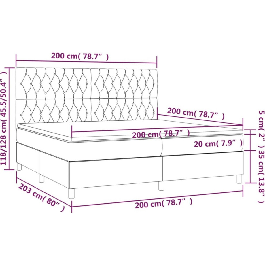 vidaXL - Boxspring - met - matras - stof - donkerbruin - 200x200 - cm afbeelding 1