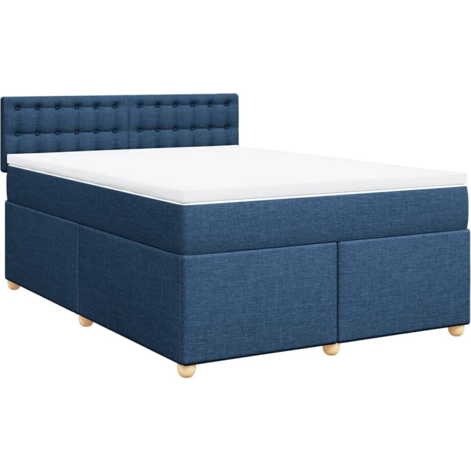 vidaXL - Boxspring - met - matras - stof - blauw - 160x200 - cm vidaXL - Boxspring - met - matras - stof - blauw - 160x200 - cm afbeelding 1