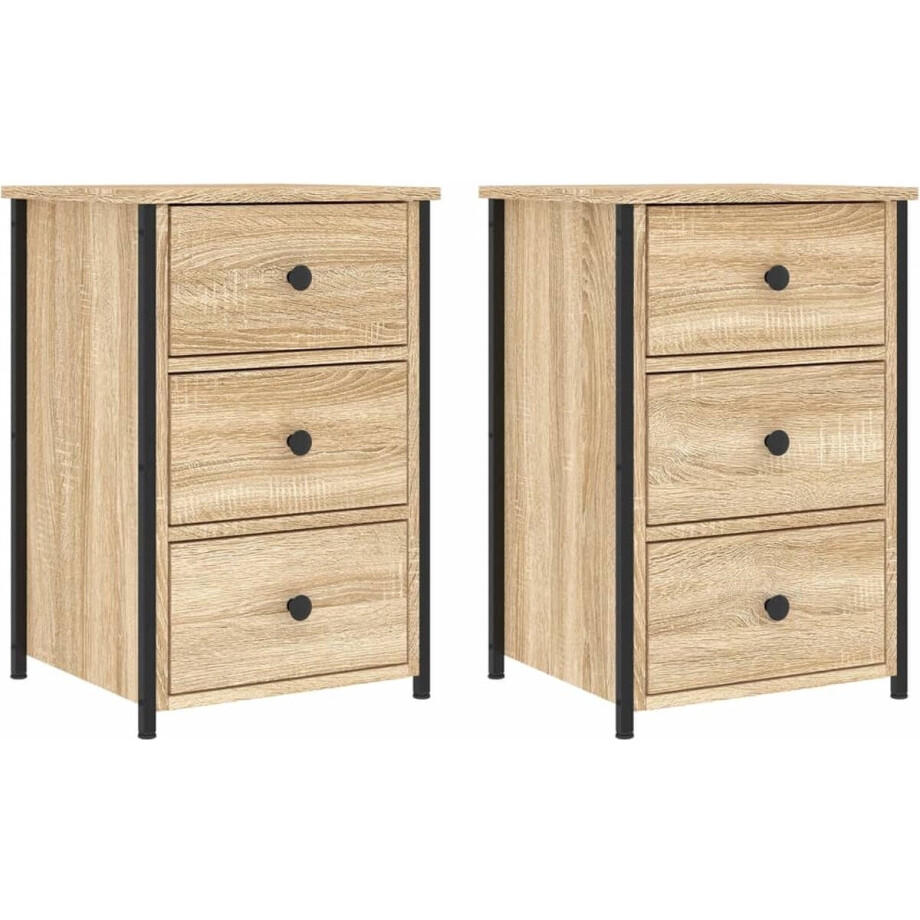 vidaXL - Nachtkastjes - 2 - st - 40x36x60 - cm - bewerkt - hout - sonoma - eikenkleurig vidaXL - Nachtkastjes - 2 - st - 40x36x60 - cm - bewerkt - hout - sonoma - eikenkleurig afbeelding 1