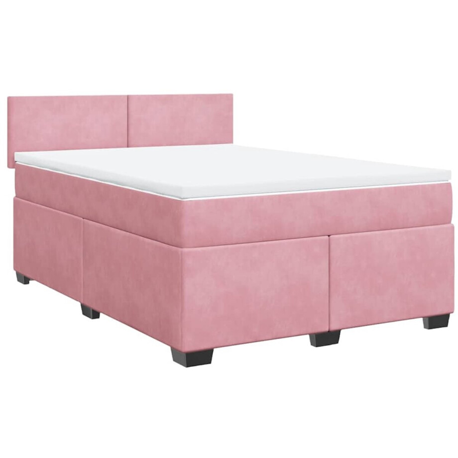 vidaXL - Boxspring - met - matras - fluweel - roze - 140x190 - cm afbeelding 1