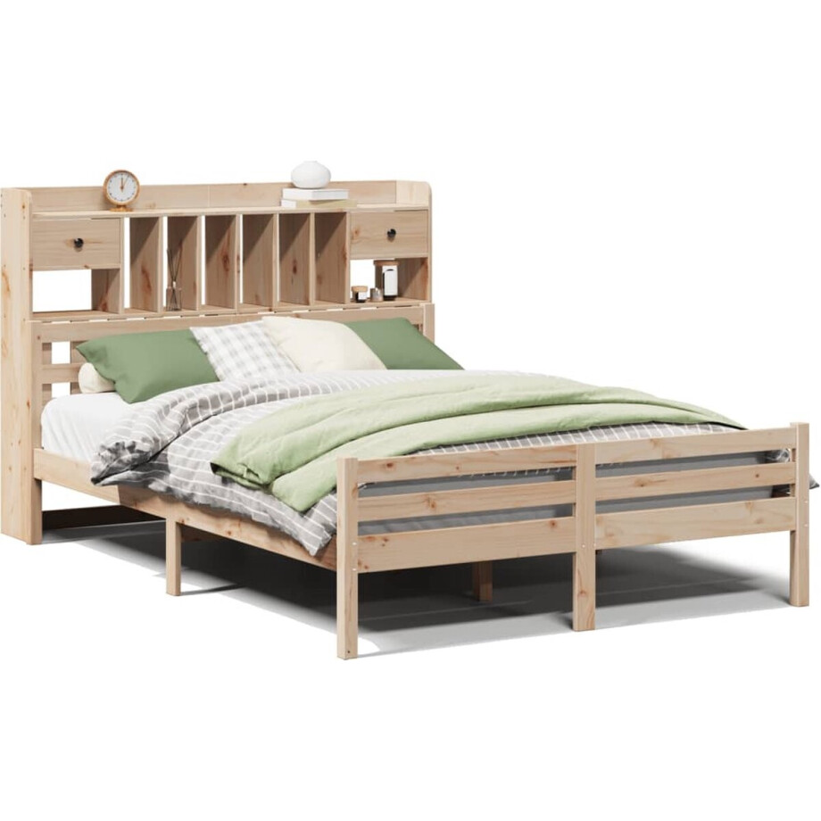 vidaXL - Bed - met - boekenkast - zonder - matras - massief - grenenhout - 140x190 - cm afbeelding 1