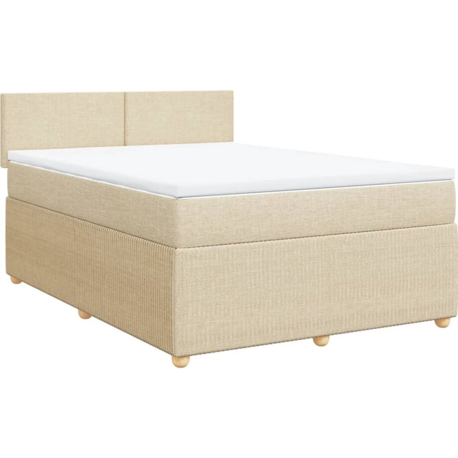 vidaXL - Boxspring - met - matras - stof - crèmekleurig - 140x190 - cm afbeelding 1