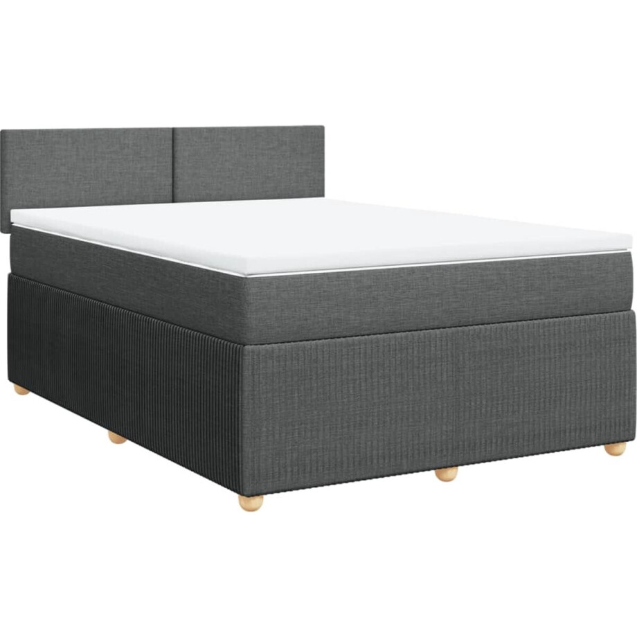 vidaXL - Boxspring - met - matras - stof - donkergrijs - 140x200 - cm afbeelding 1