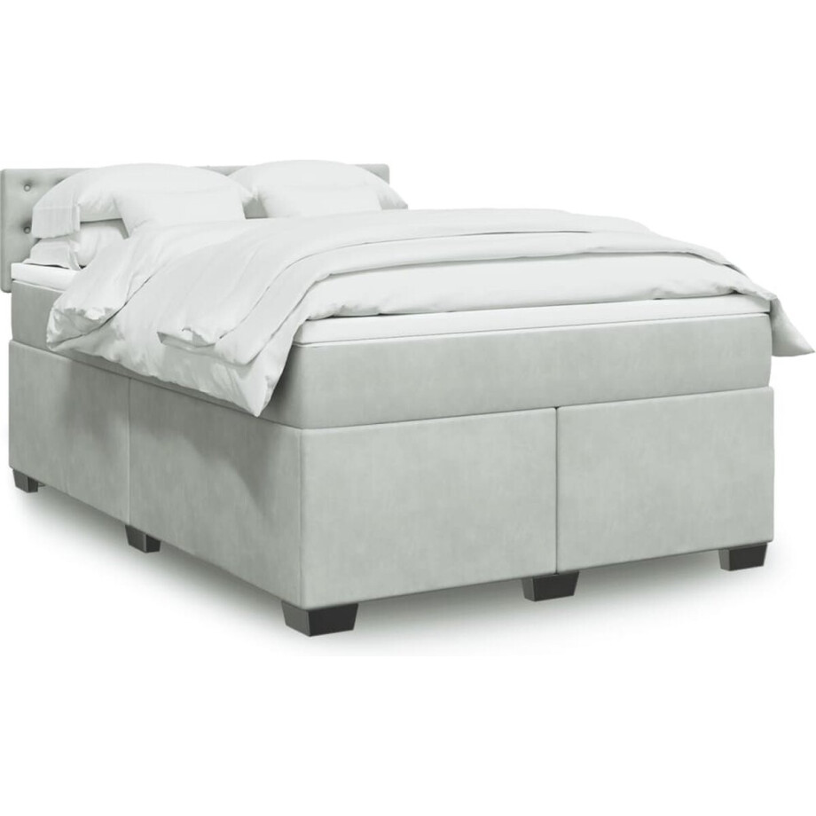 vidaXL - Boxspring - met - matras - fluweel - lichtgrijs - 160x200 - cm vidaXL - Boxspring - met - matras - fluweel - lichtgrijs - 160x200 - cm afbeelding 1