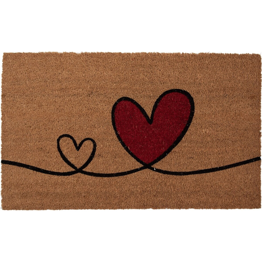 Clayre & Eef Deurmat 75x45 cm Bruin Kokos Harten afbeelding 1