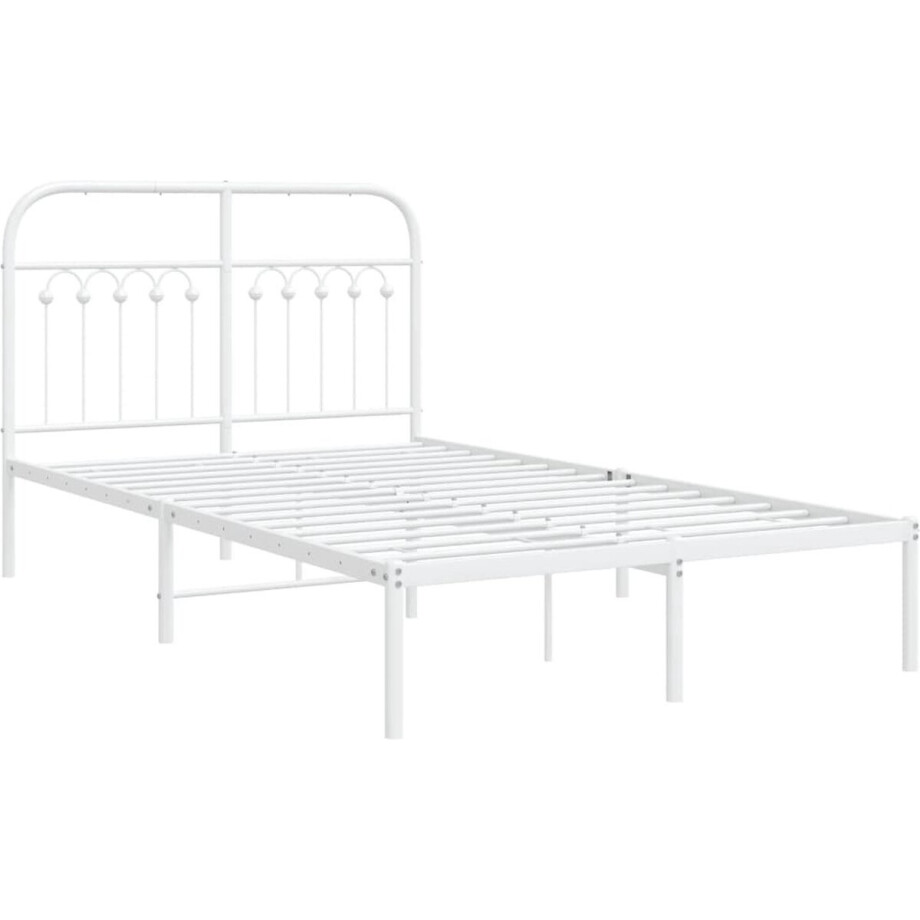 vidaXL - Bedframe - met - hoofdbord - metaal - wit - 120x190 - cm vidaXL - Bedframe - met - hoofdbord - metaal - wit - 120x190 - cm afbeelding 1