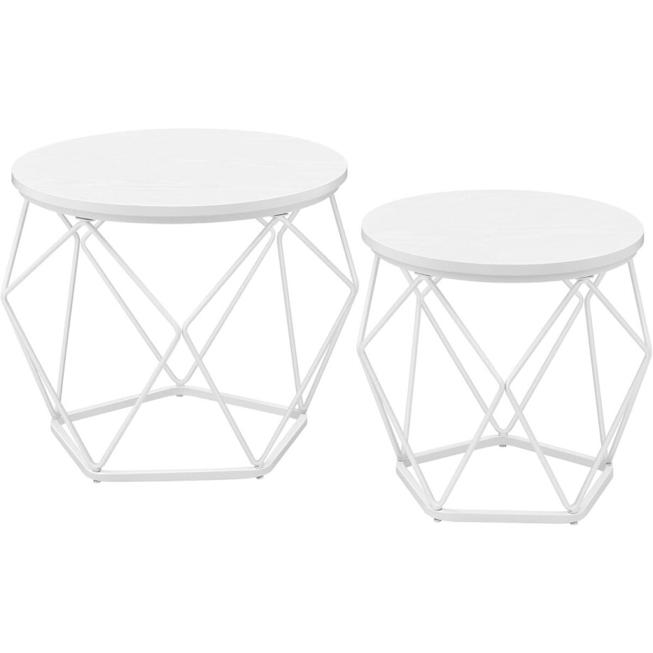 VASAGLE - set van 2 ronde salontafel - diameter 50 en 40 cm - wit - hout met metaal VASAGLE - set van 2 ronde salontafel - diameter 50 en 40 cm - wit - hout met metaal afbeelding 1