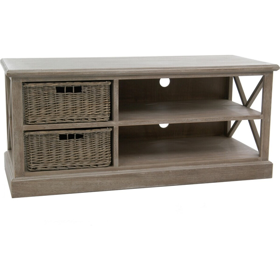 J-Line TV kast + 2 Manden - hout - grijs/naturel afbeelding 1