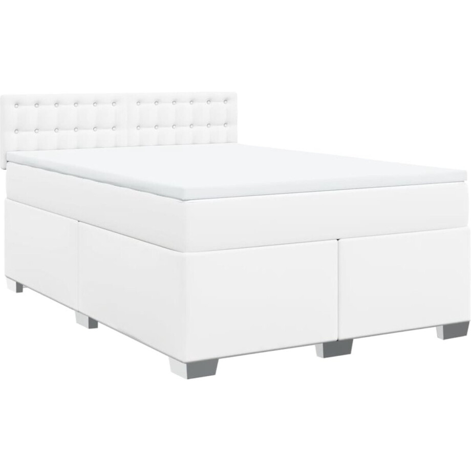 vidaXL - Boxspring - met - matras - kunstleer - wit - 160x200 - cm afbeelding 1