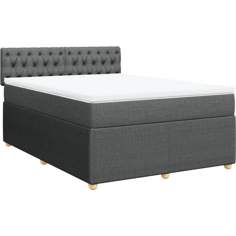 vidaXL - Boxspring - met - matras - stof - donkergrijs - 140x200 - cm vidaXL - Boxspring - met - matras - stof - donkergrijs - 140x200 - cm afbeelding 1