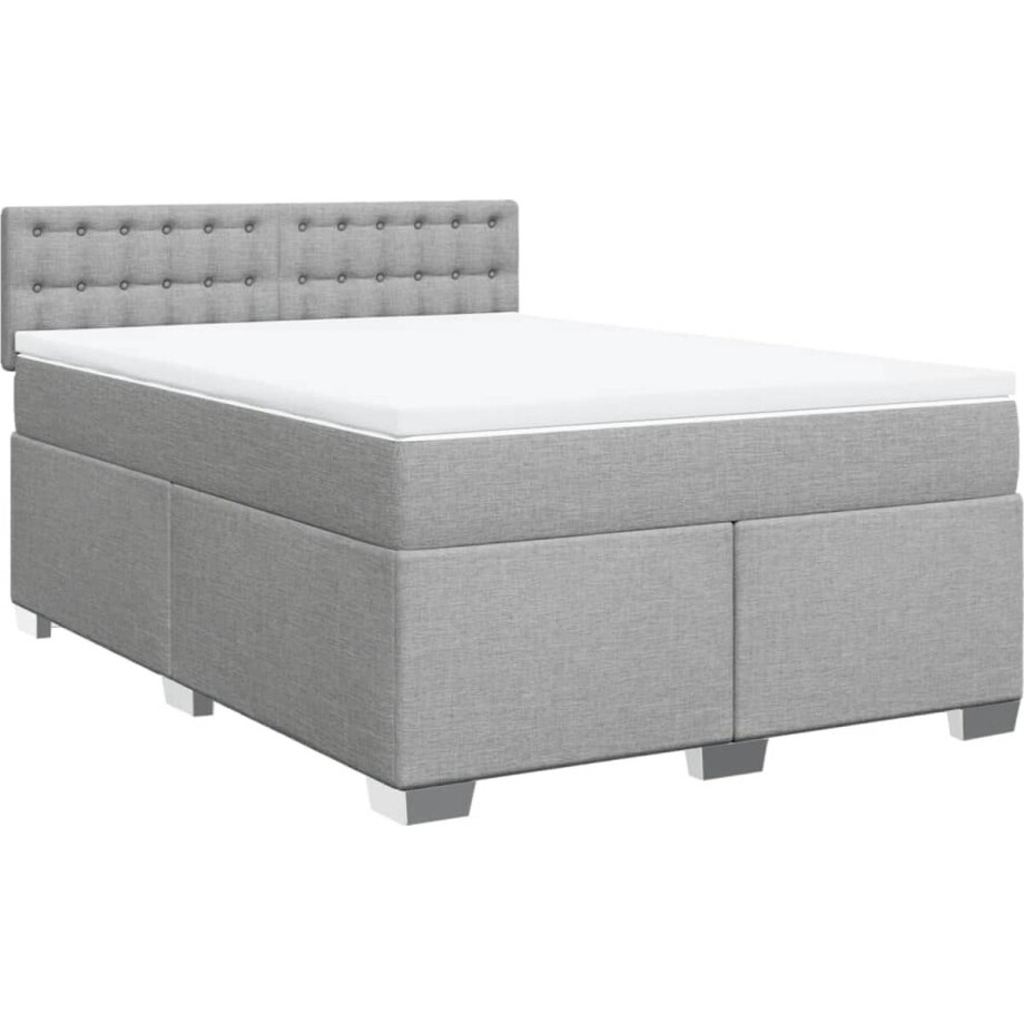 vidaXL - Boxspring - met - matras - stof - lichtgrijs - 140x200 - cm afbeelding 1