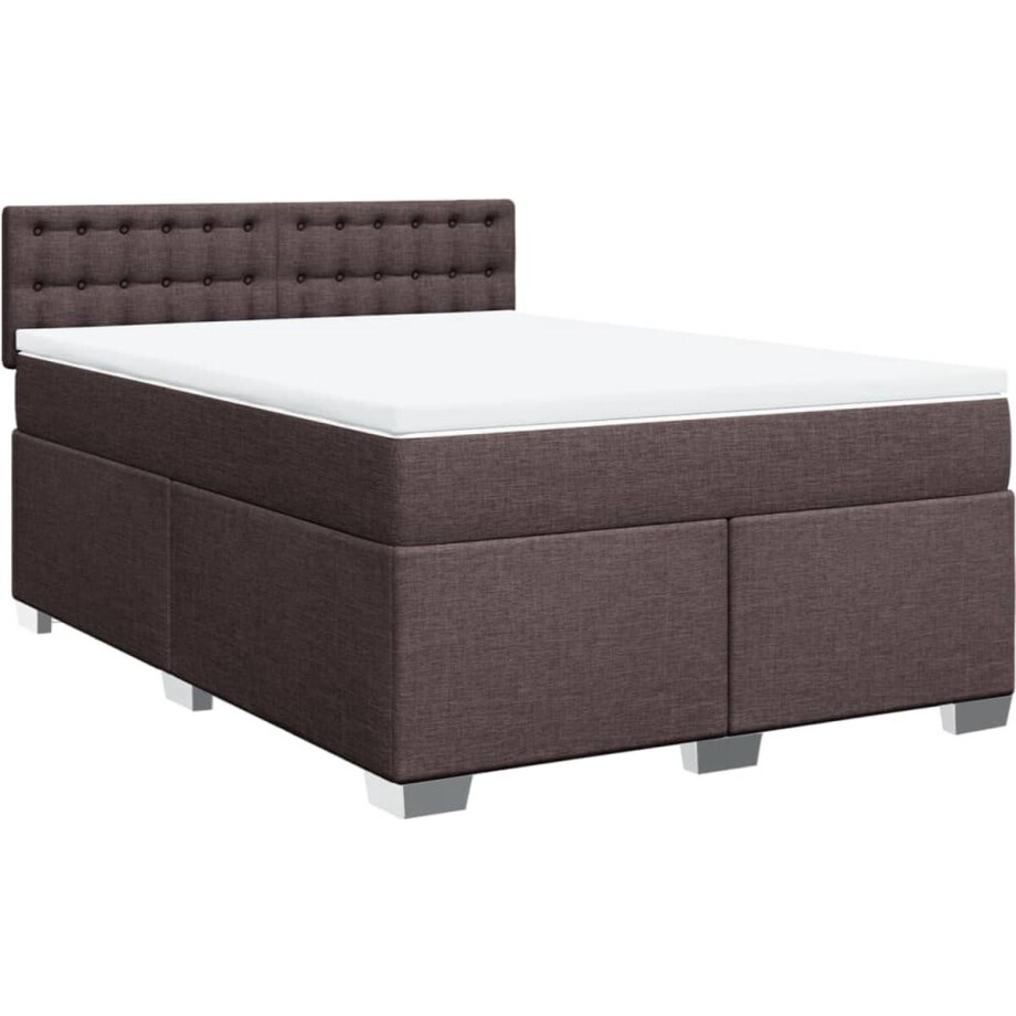 vidaXL - Boxspring - met - matras - stof - donkerbruin - 140x200 - cm vidaXL - Boxspring - met - matras - stof - donkerbruin - 140x200 - cm afbeelding 1