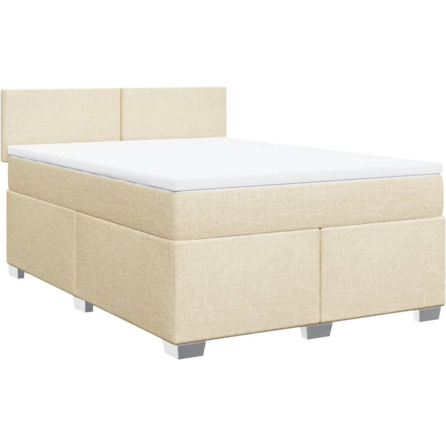 vidaXL - Boxspring - met - matras - stof - crèmekleurig - 160x200 - cm vidaXL - Boxspring - met - matras - stof - crèmekleurig - 160x200 - cm afbeelding 1