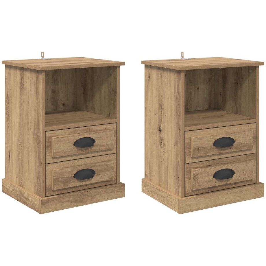 vidaXL - Nachtkastje - 2 - st - Artisan - Eiken - 36 - x - 43 - x - 60 - cm - Bewerkt - hout vidaXL - Nachtkastje - 2 - st - Artisan - Eiken - 36 - x - 43 - x - 60 - cm - Bewerkt - hout afbeelding 1