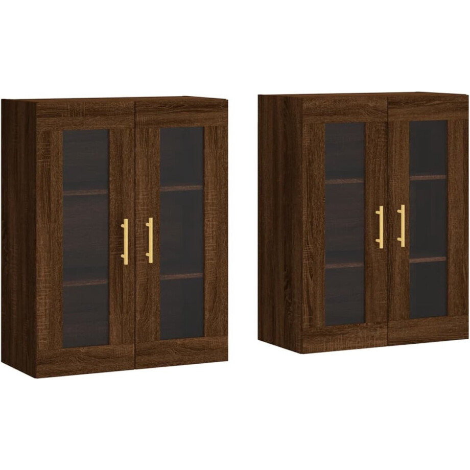 vidaXL - Hangkasten - 2 - st - bewerkt - hout - bruin - eikenkleur vidaXL - Hangkasten - 2 - st - bewerkt - hout - bruin - eikenkleur afbeelding 1